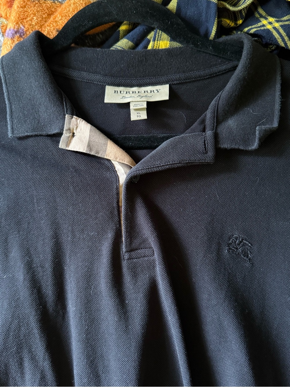 Burberry Black Long Sleeve Polo with Signature Check Placket